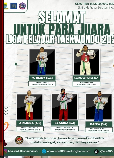 Bangga! SDN 188 Bandung Baru Sabet Emas Liga Taekwondo 2026